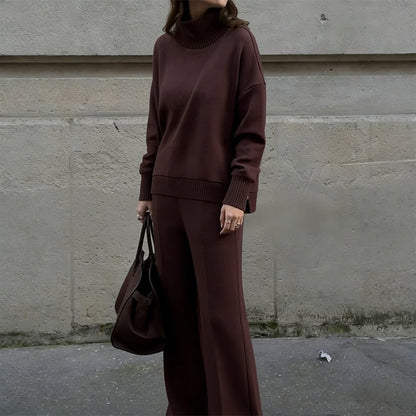 Høyhalset Sweatshirt med Sidelås & Bukse – 2-Delt Sett