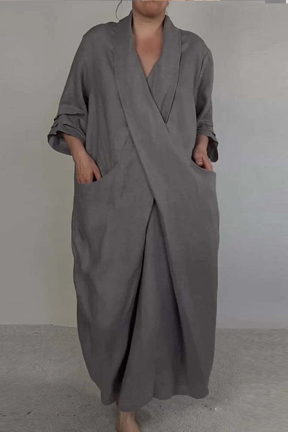 Ashael | Minimalistische V-halsjurk voor dames met zakken – Casual zomerse tuniekjurk, losse pasvorm