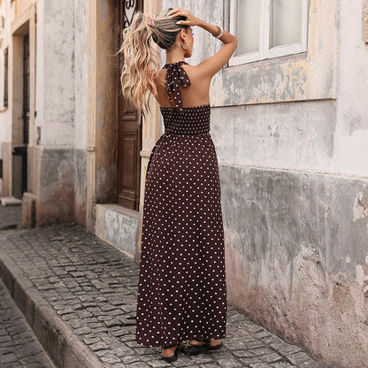 Women’s Polka Dot A-Line Midi Dress – Slim V-Neck Elegant Vintage Summer Style