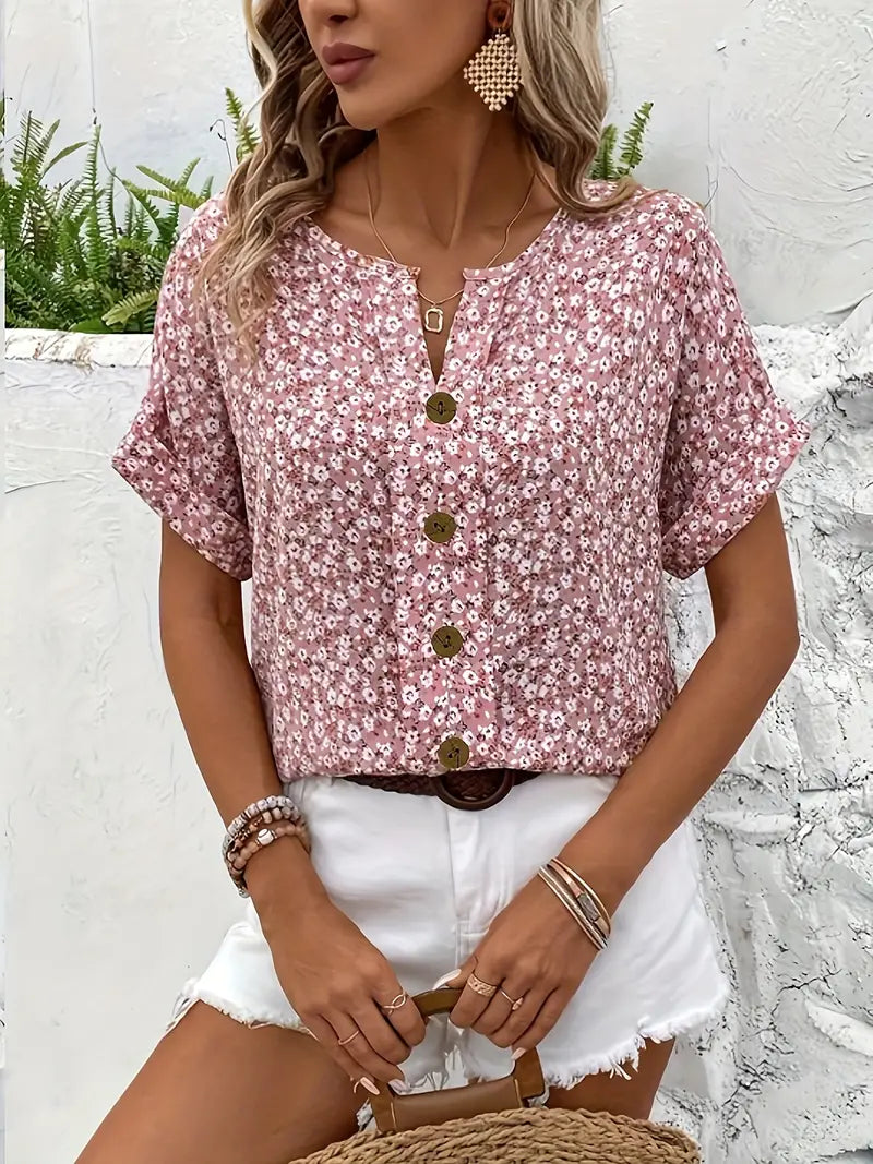 Women Chic Floral Summer Print Blouse