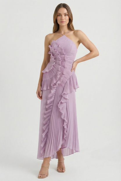 Women's Asymmetric Pleated Maxi Dress