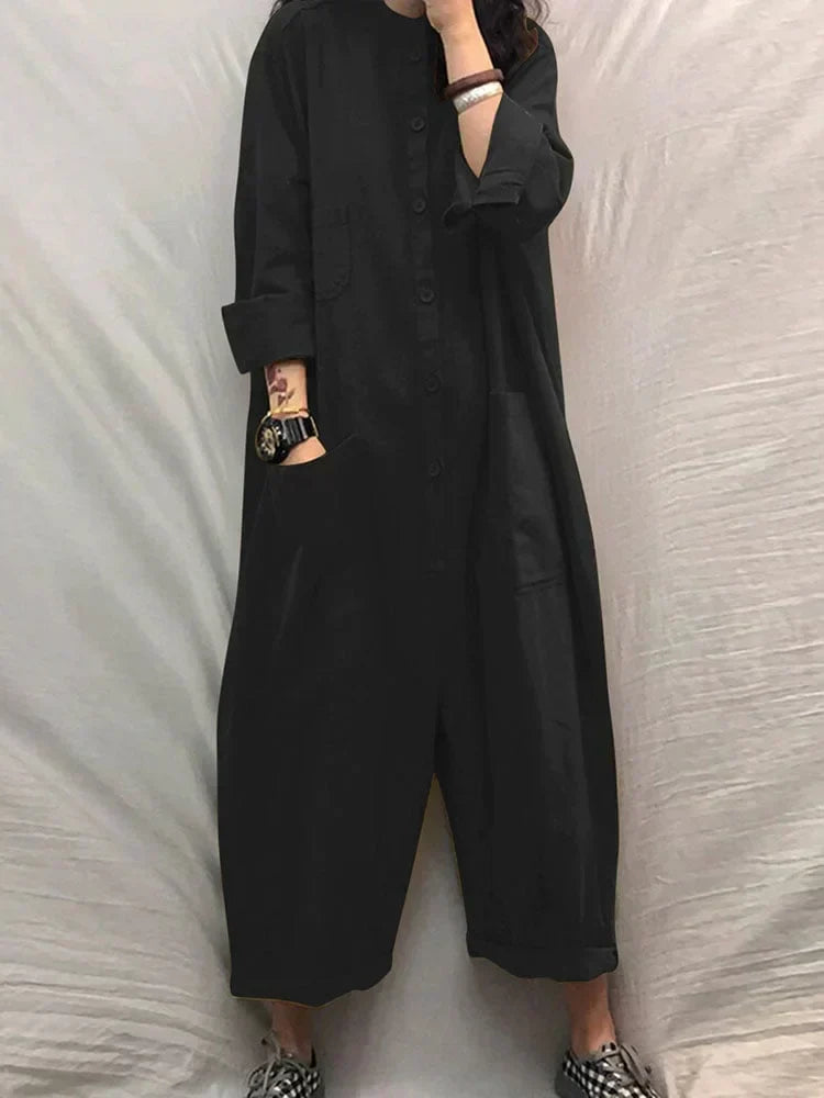Oversized Baumwoll-Leinen Jumpsuit mit langen Ärmeln – Amara