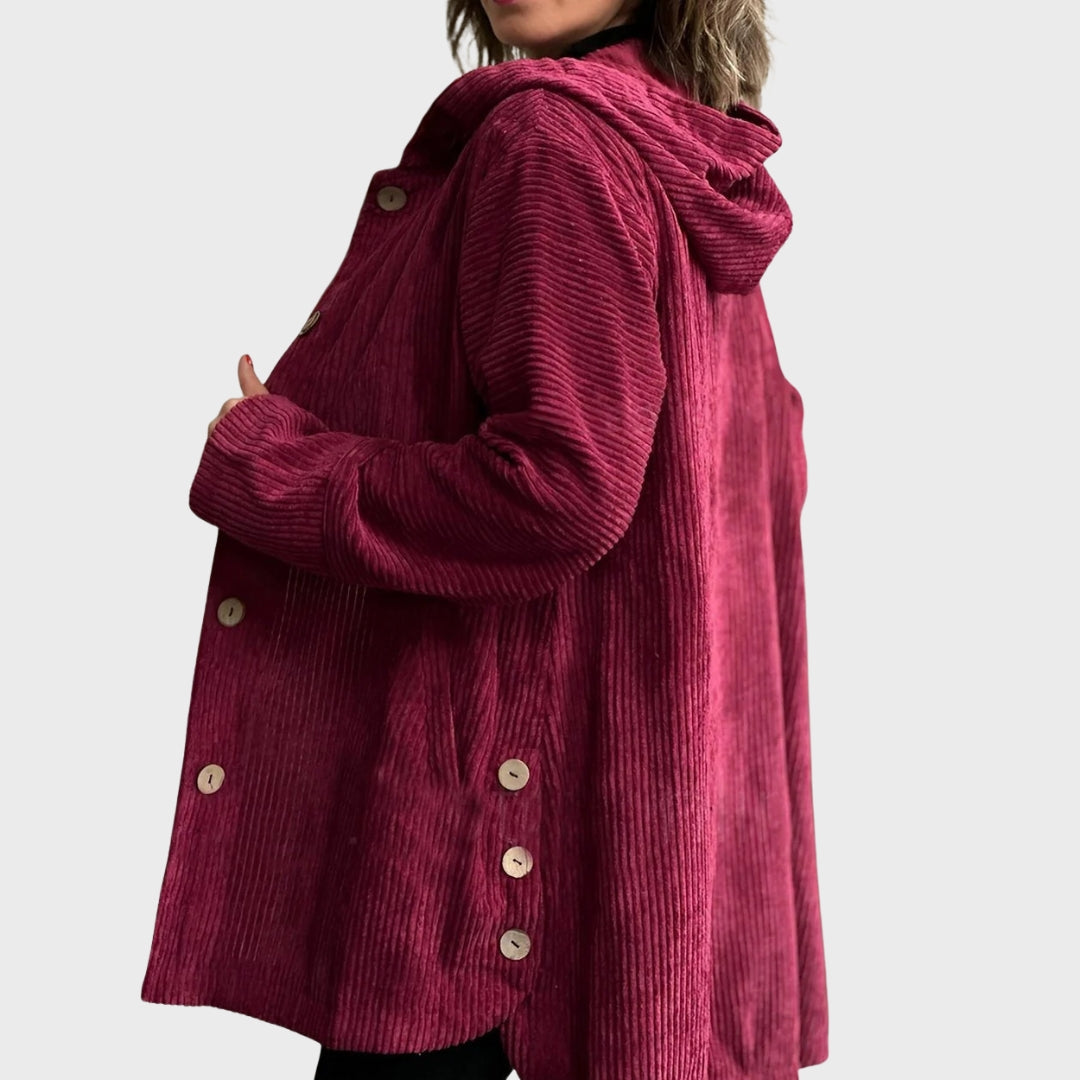 Zavira | Corduroy jas met capuchon voor dames – Comfortabele casual jas met ritssluiting voor herfst en winter