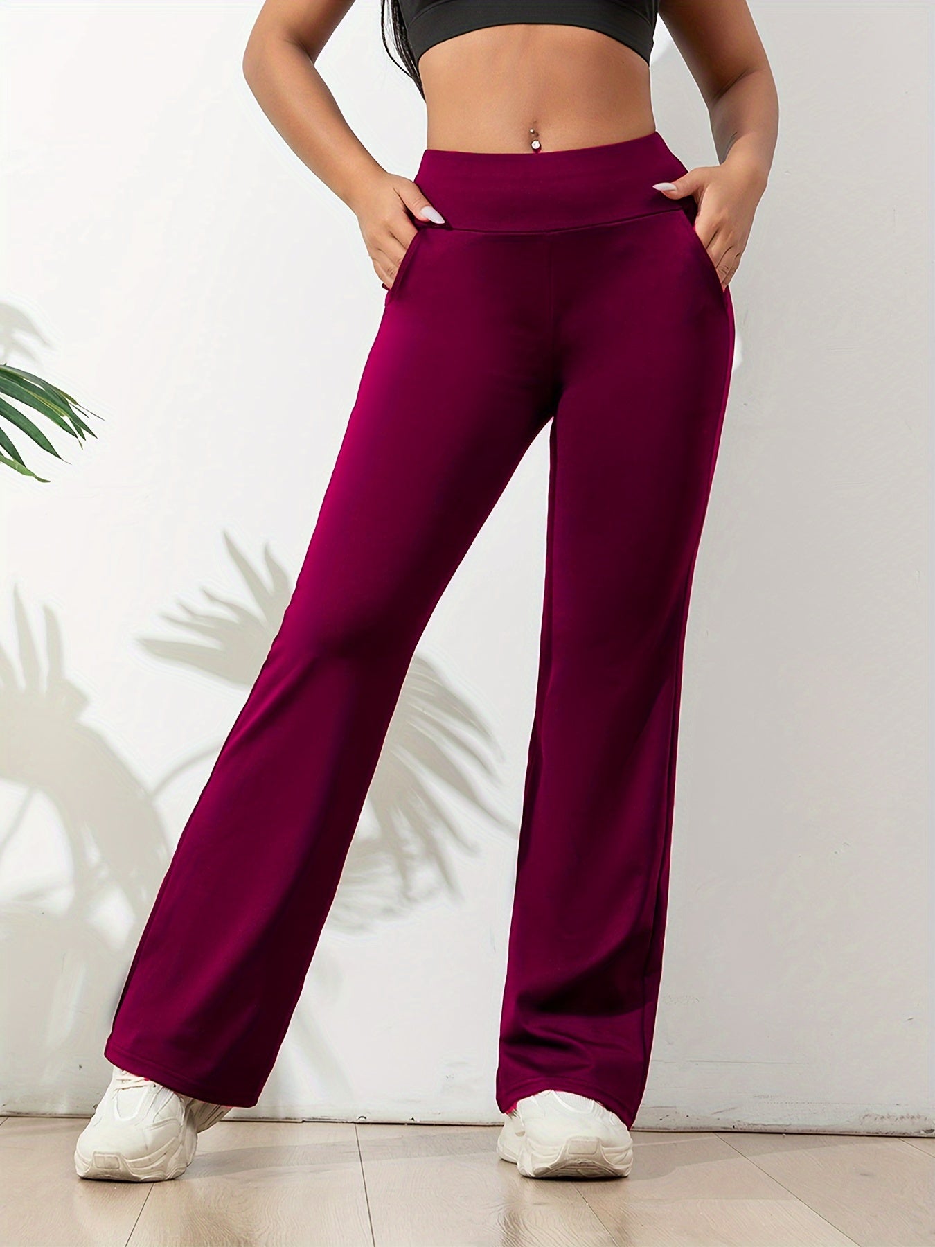 Comfortabele En Elastische Dames Yogabroek Bordeauxrood