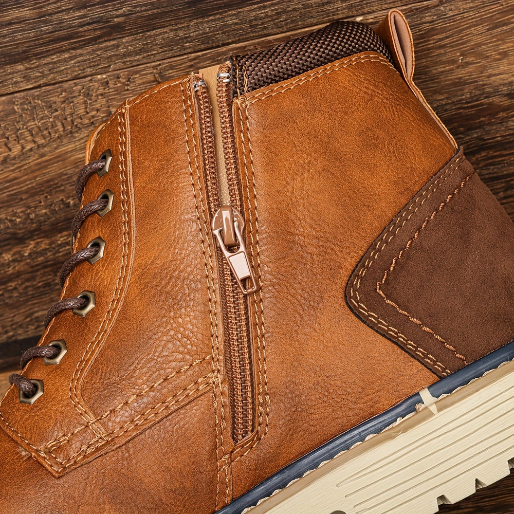 Men Vintage Men Boots with a PU Upper, Rubber Sole, And Inner Zipper