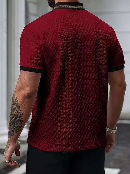 Men’s Textured Polo Shirt Short Sleeve Slim Fit Breathable Smart Casual Summer Top