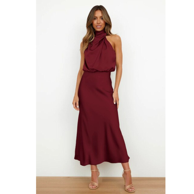 Wiktoria | Wieczorowa sukienka maxi damska z dekoltem halter