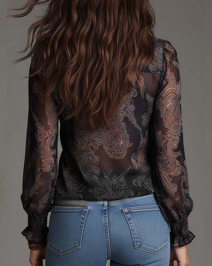 Duval Paris™ | Blouse raffinée à demi-zip et volants