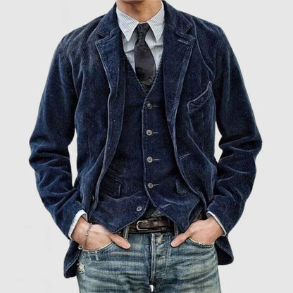 Men's Corduroy Blazer Notched Lapel Regular Fit Sports Jacket Suit Coat