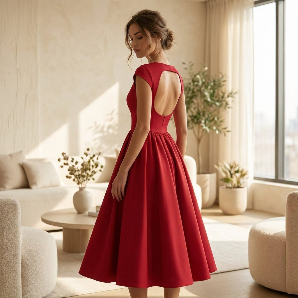 Paelina – Structured Cap Sleeve Midi Dress