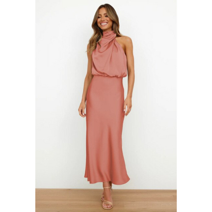 Sorella | Damska Elegancka Satynowa Sukienka Midi z Halterem