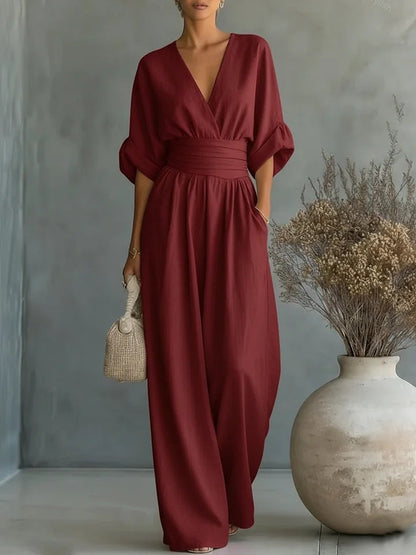 Melisa | Elegante V-hals Jumpsuit met Wijde Pijpen voor Dames – Mouwloze,  One-Piece Outfit