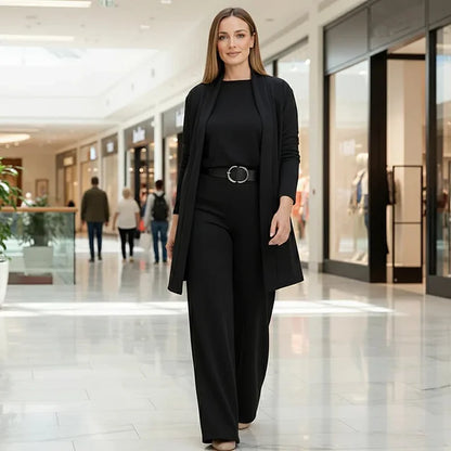 Zivara - Elegancki 3-Częściowy Zestaw z Długim Kardiganem, Bluzką i Spodniami