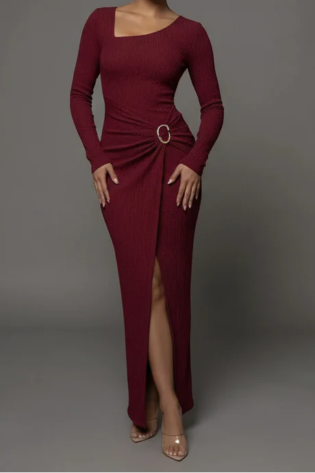 Wedding Guest Ruched Jewel Waist Maxi Dress