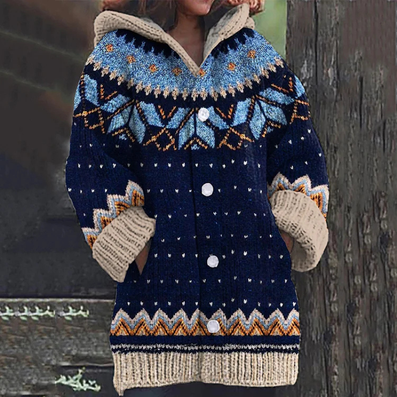 Damen Cardigan Lang | Mit Kapuze & Knöpfen