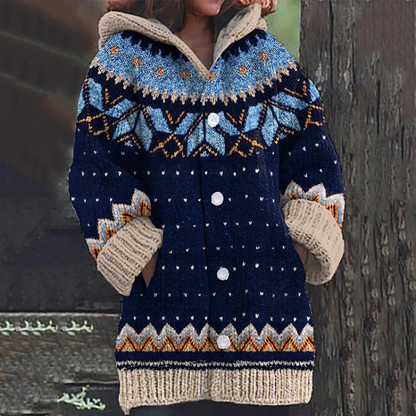 Damen Cardigan Lang | Mit Kapuze & Knöpfen