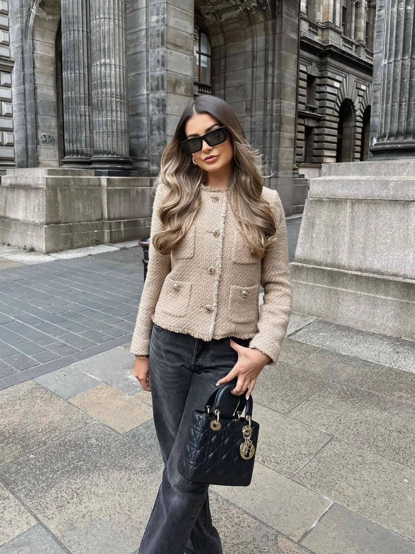 Clara | Short Tweed blazer jacket z Buttons dla kobiet