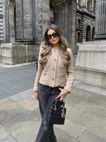 Clara | Short Tweed blazer jacket z Buttons dla kobiet