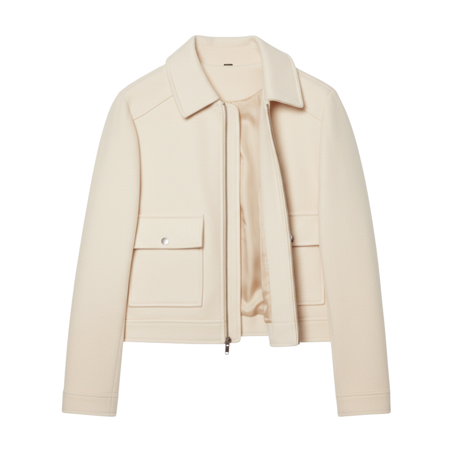 Veste Courte en Polyester à Col Rabattu et Fermeture Éclair pour Femme