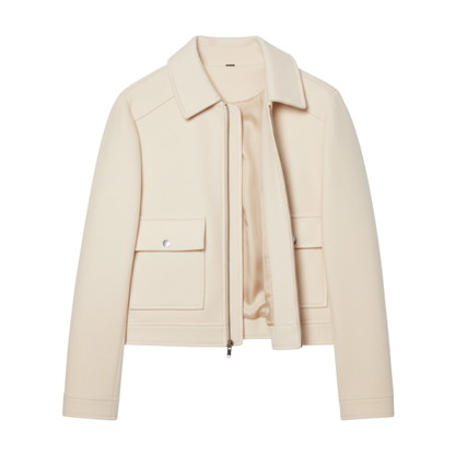 Veste Courte en Polyester à Col Rabattu et Fermeture Éclair pour Femme