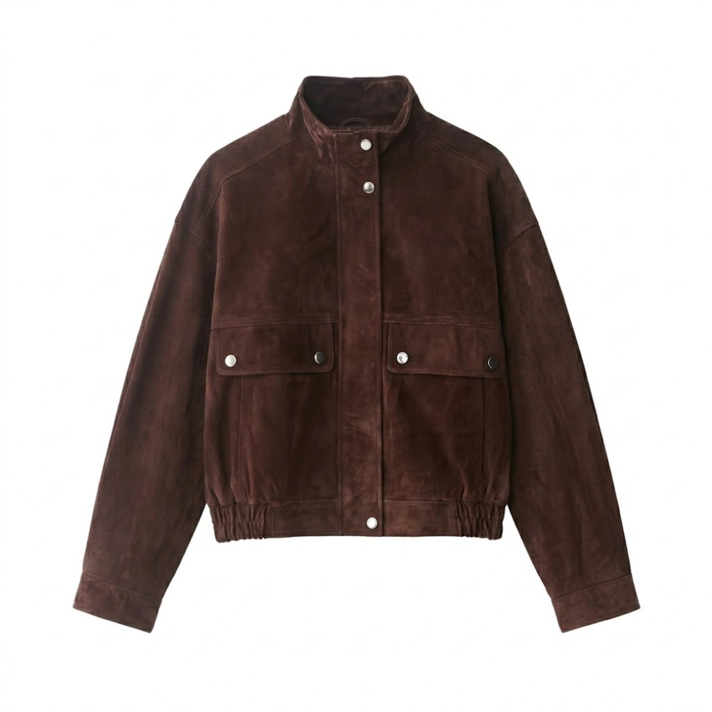 Veste Bomber en Polyester à Col Montant avec Fermeture Éclair et Grandes Poches