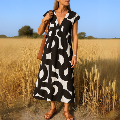 Saddyn | Luftiges Damen-Maxikleid mit Grafischem Muster