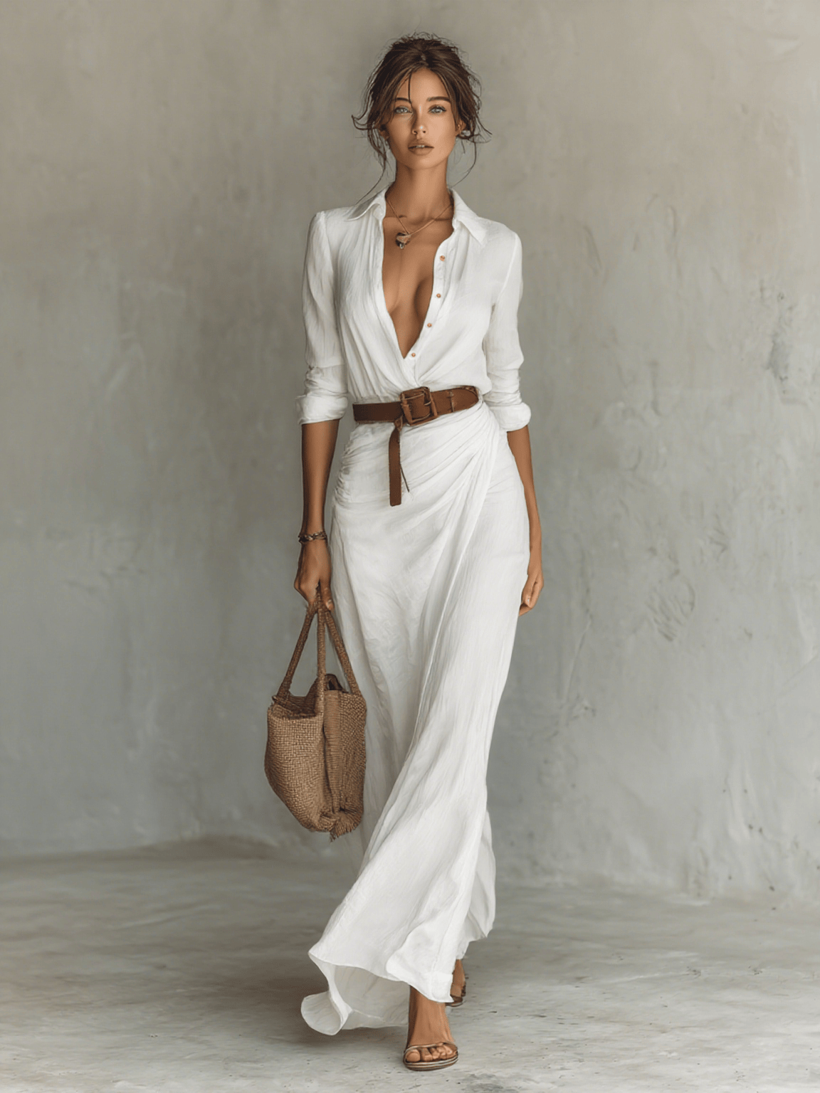 Allison - Lapel Belted Long Dress