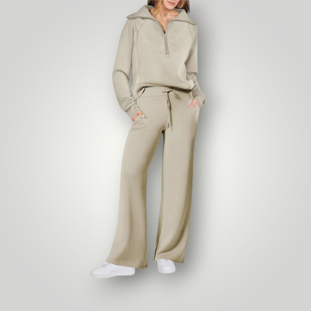 Women's Loungewear Set Half Zip Sweatshirt Wide Leg Pants