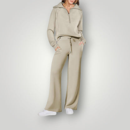 Women's Loungewear Set Half Zip Sweatshirt Wide Leg Pants