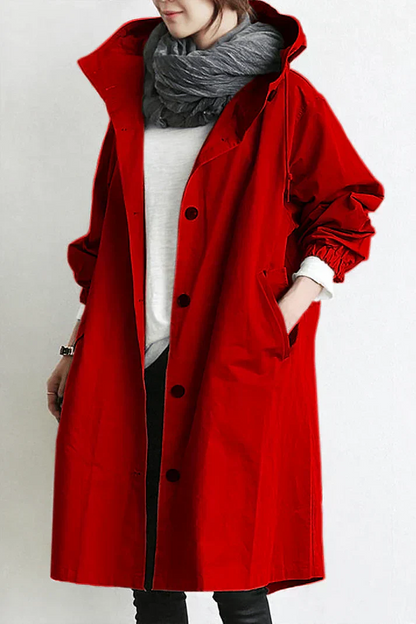 Women's waterproof raincoat with hood - Long and warm