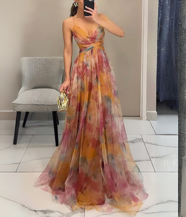 Robe longue femme florale silhouette fluide