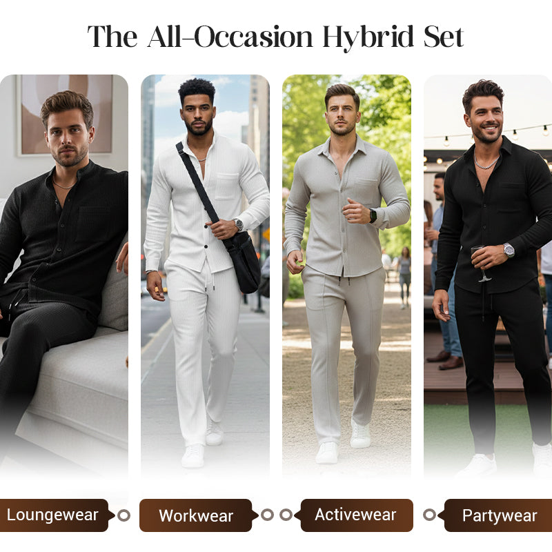Men’s Casual Waffle Shirt Pants 2-Piece Set