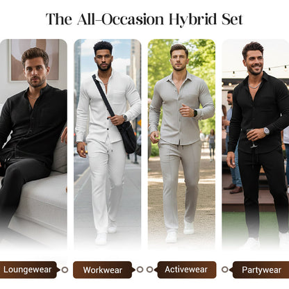 Men’s Casual Waffle Shirt Pants 2-Piece Set