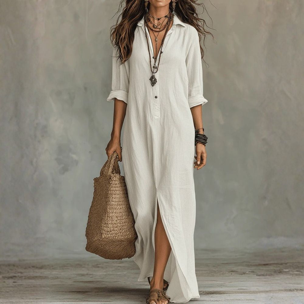 Natalie - Robe longue à coupe décontractée et agencement naturel
