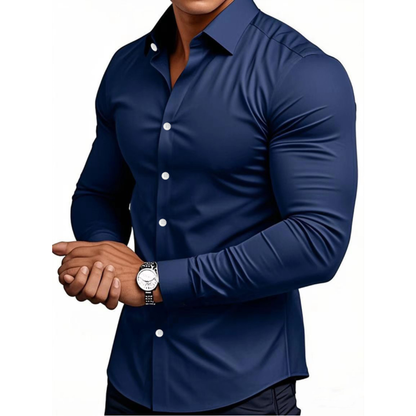 Brenor | Herenkatoenen poloshirt met lange mouwen – Klassiek casual overhemd met knopen