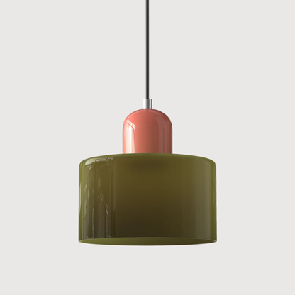 Tusa – Retro hänglampa med orange glaskupa & grön ovandel