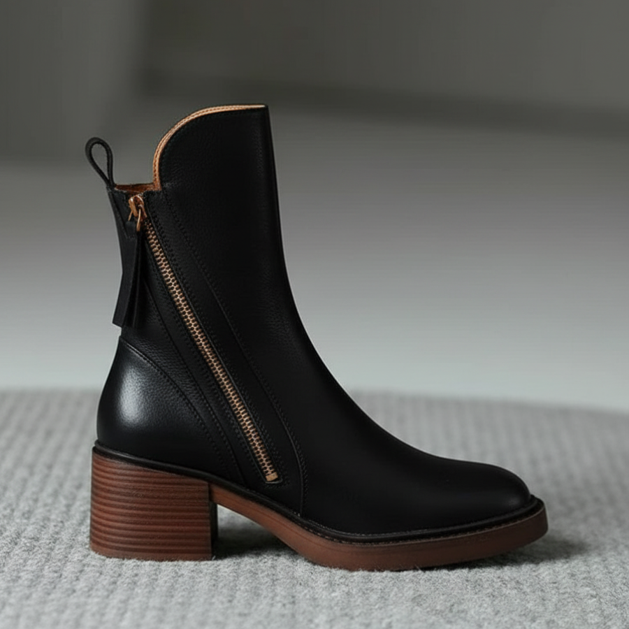 Black Leather Ankle Boots in Black - View 11.0 | Roselva