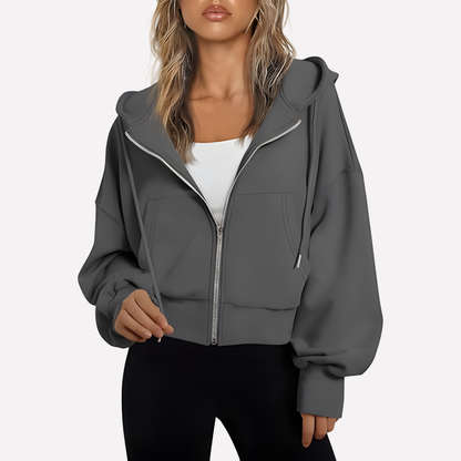 Women’s Zip Hoodie Relaxed Fit Cropped Drawstring Jacket