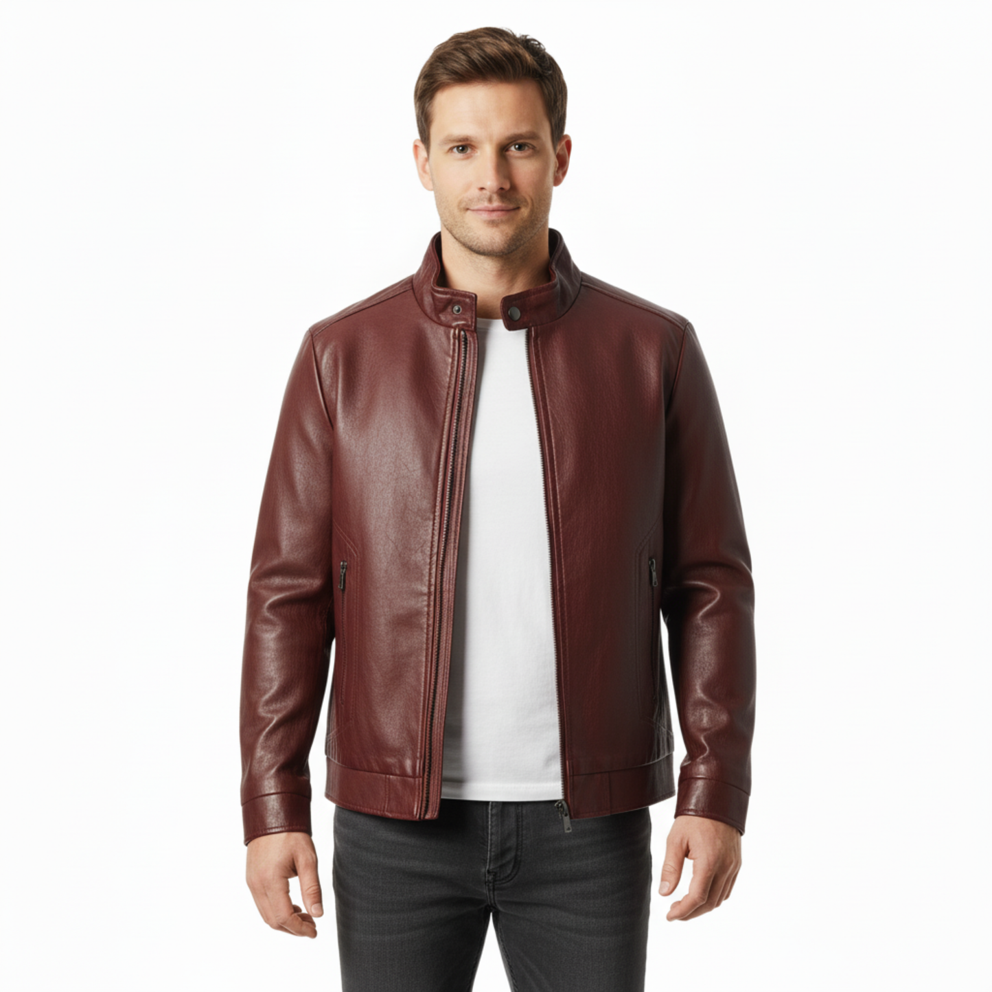 Veste en Cuir Italien pour Homme avec Fermeture Éclair et Poignets Nervurés