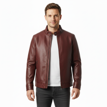 Veste en Cuir Italien pour Homme avec Fermeture Éclair et Poignets Nervurés
