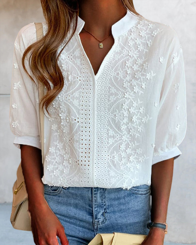 Clara | Feminine Floral Detail V Neck Blouse