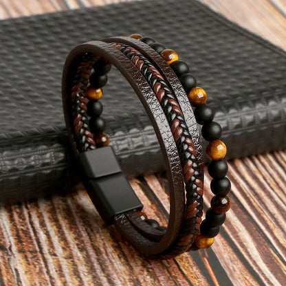 Men's Braided Wristband Accessory with Stone Embellishments