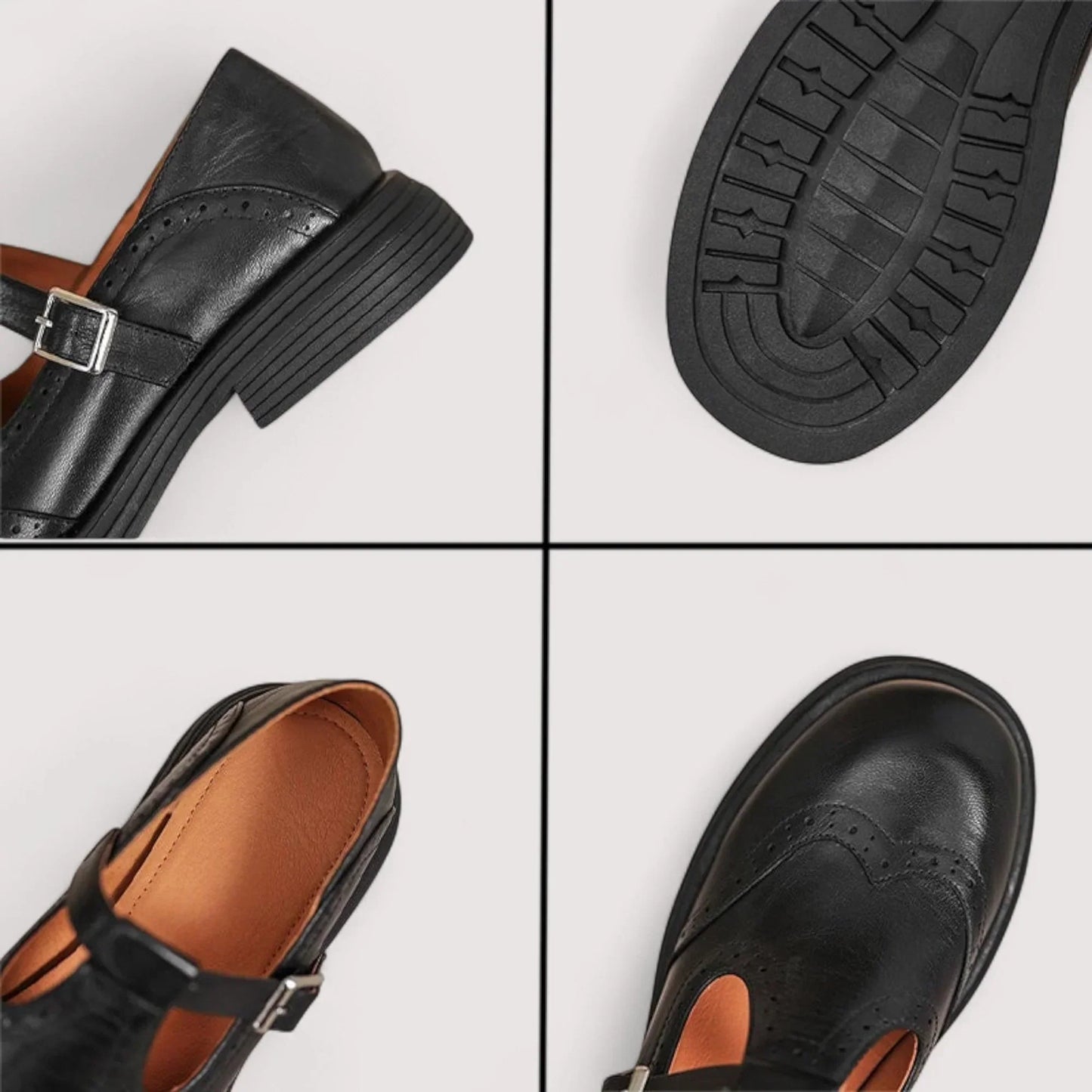 Women's Leather T-Strap Brogue Mary Jane Shoes