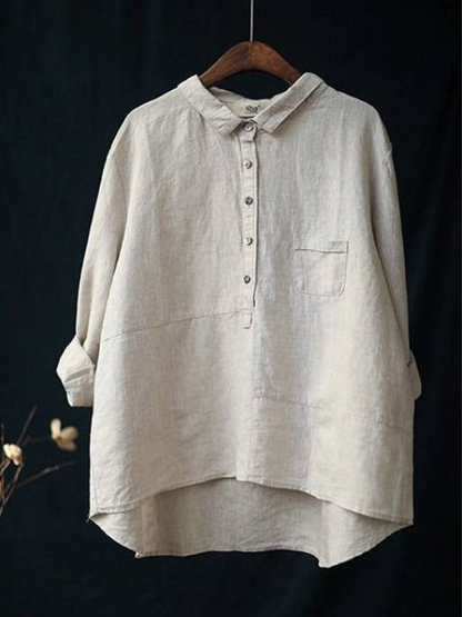 Women's Linen Blouse Oversized Button Up Long Sleeve Shirt Top