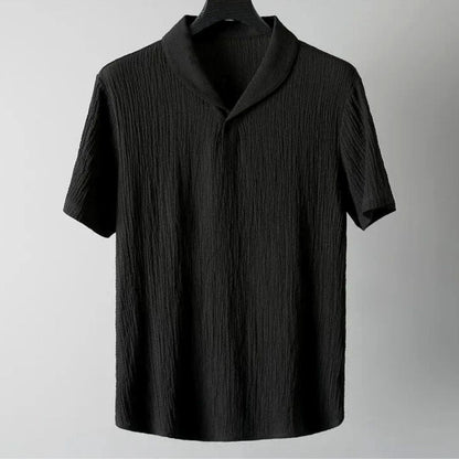 Men's Knit Shawl Collar Short Sleeve Shirt and Long Trousers Two-Piece Set