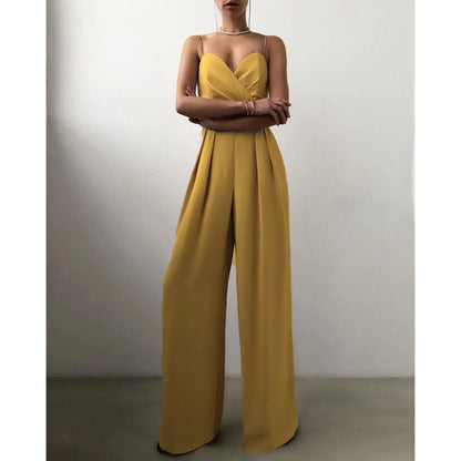 Lena – Combinaison élégante sans manches avec pantalon large plissé et dos nu