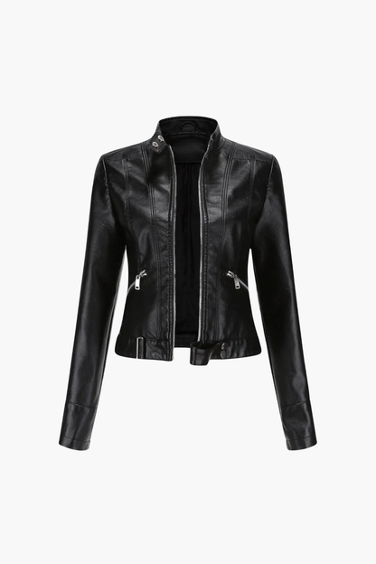 Veste Femme En Similicuir – Veste Biker Zippée Coupe Ajustée