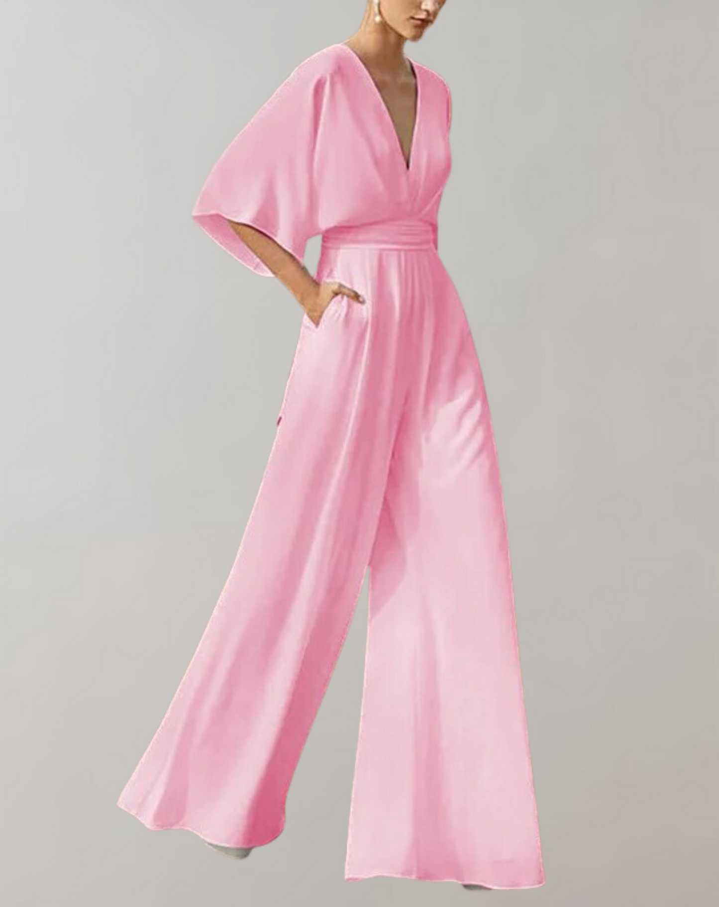 Combinaison Élégante à Col en V et Jambes Larges pour Femme – Tenue Confortable et Stylée