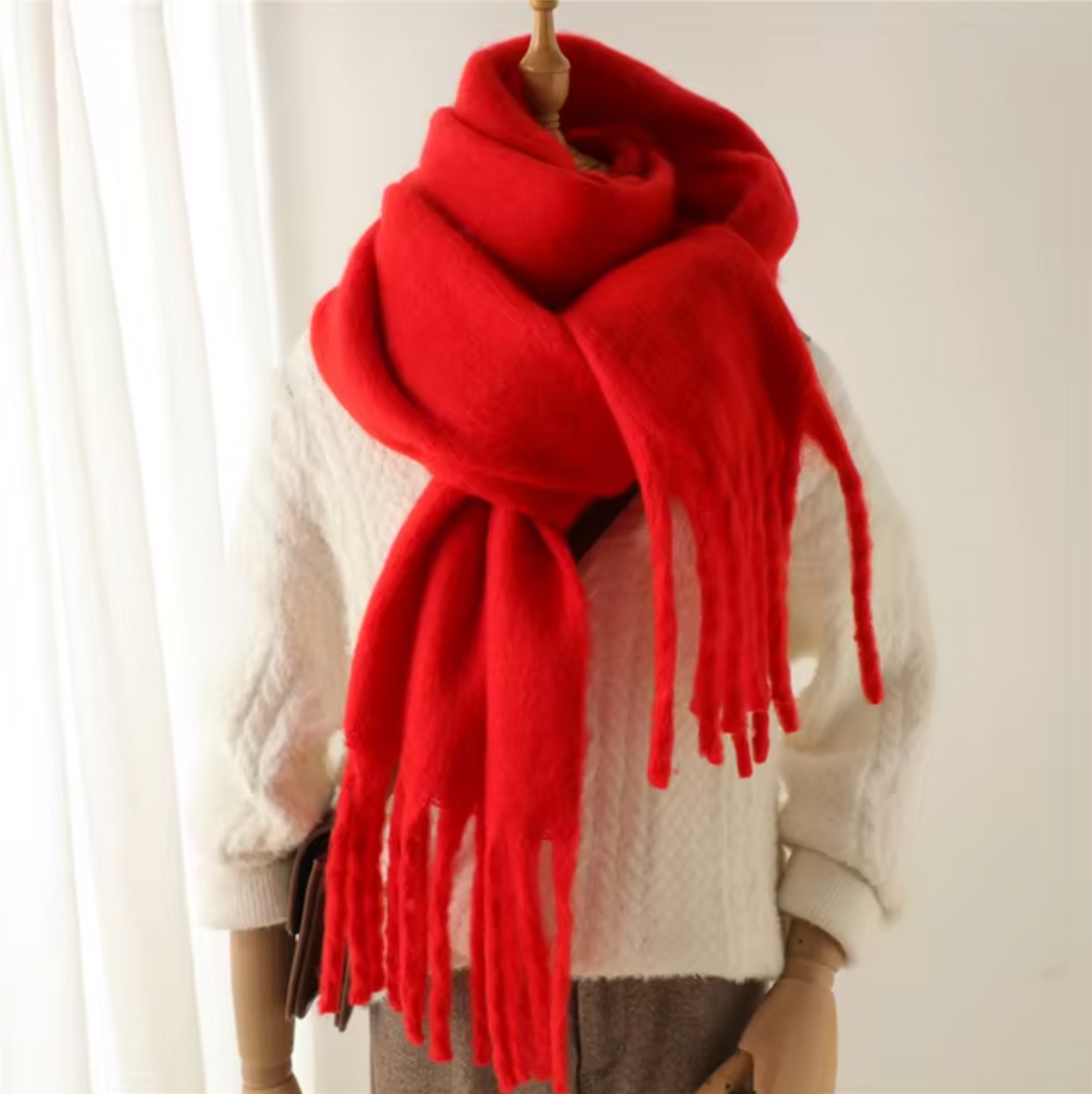 Women's Wool Mix Oversized Tassel Knit Scarf Heavyweight Chunky Wrap