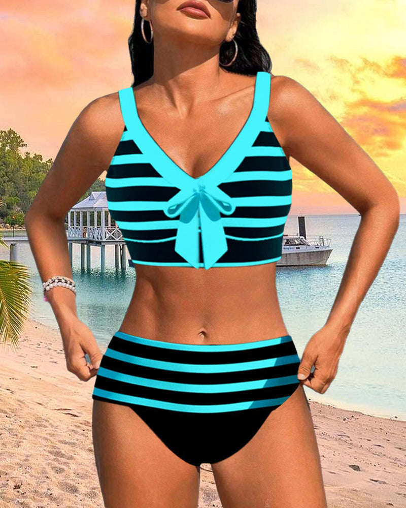 Romy - Bikini Rayé Taille Haute